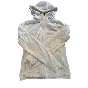 Columbia Hoodie Zip Up Fleece Womens Sz Medium Ivory Pockets Thumb Hole